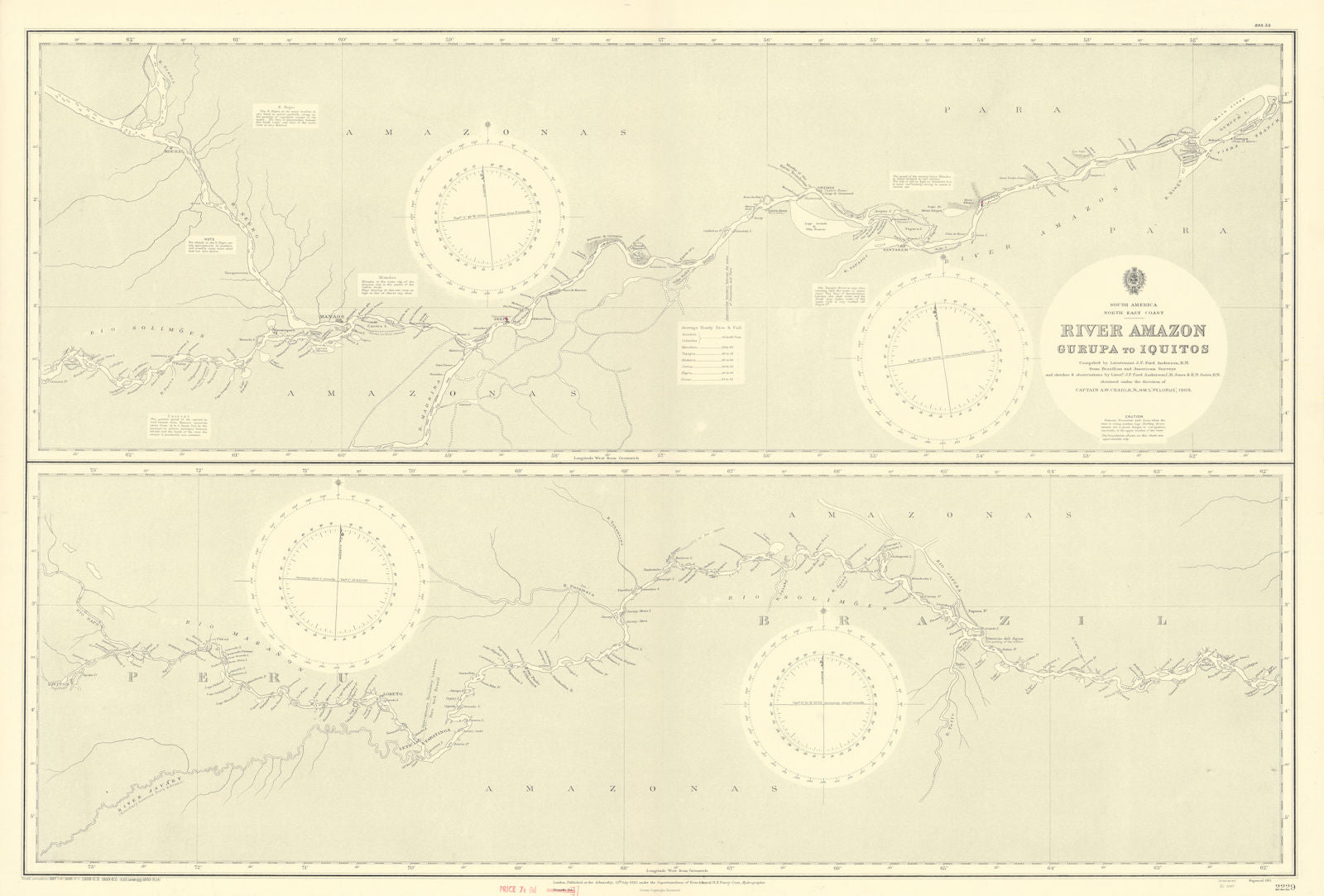 River Amazon. Gurupa - Iquitos. Brazil Peru. ADMIRALTY sea chart 1910 (1953) map